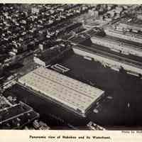 Digital reference image of printed B+W aerial photo of the Hoboken waterfront, ca. 1955.