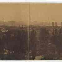 Sepia-toned panoramic composite photo of Hoboken waterfront from 5th St. to 3rd & Hudson Sts., n.d., ca. 1901-1905.