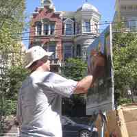          Digital photos, 29, of artist Frank Hanavan working on a painting of 921 Hudson Street, Hoboken, August 25, 2005. picture number 7
   