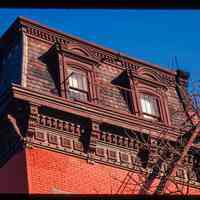          Color slide of close-up view of mansard roof, cornice and brackets at 636 Hudson on the SW corner of 7th picture number 1
   