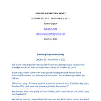 Memoir: Dennis English, SURVIVING SUPERSTORM SANDY OCTOBER 29, 2012 - NOVEMBER 4, 2012. Written Hoboken, March 6, 2013.