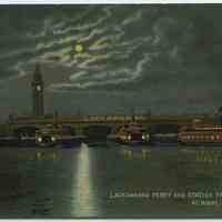 Postcard: Lackawanna Ferry and Station from River at Night, Hoboken, N.J. N.d., ca. 1907-1914. Unused.