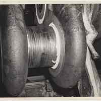 B+W photos, 3, of part being machined at Bethlehem Steel Shipyard, Hoboken, n.d, ca. 1955-1957.