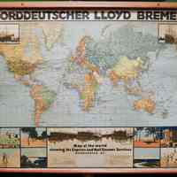 Poster: Map of the World showing the Express Steamer Services of Norddeutscher Lloyd Bremen Lines. 1913.
