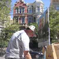         Digital photos, 29, of artist Frank Hanavan working on a painting of 921 Hudson Street, Hoboken, August 25, 2005. picture number 8
   