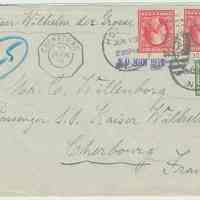 Envelope sent from 516 Hudson St., Hoboken, June 13, 1910 to C[arl]. Willenborg, Passenger S.S. Kaiser Wilhelm II, Cherbourg, France.