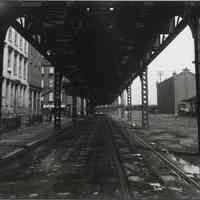 Digital image of b+w photo of Public Service Trolley, Ferry St., elevated structure, Hoboken, July 24, 1911.