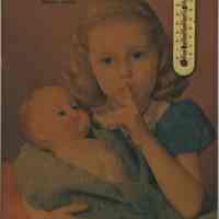 Wall calendar with thermometer from Albini Pharmacy, 401 Adams St., Hoboken, no date, probably 1954.