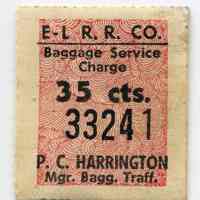 Coupon/receipt: Erie-Lackawanna Railroad Co. Baggage Service Charge. 35 cents. (N.d., ca. 1960-1965.)