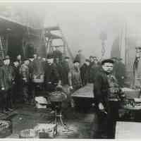 B+W copy photo of the machine shop interior at the W. & A Fletcher shipyard with workers constructing ship boilers, Hoboken, no date, ca. 1890-1900.