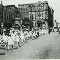 B+W copy photo of 1938 Memorial Day Parade near the Fabian Theatre, on Newark St., east of Washington St., Hoboken, May, 1938.