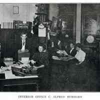 Printed B+W photograph of office of C. Alfred Burhorn, Hoboken Land & Improvement Co., building, 1 Newark St., Hoboken, no date, ca. 1906-1908.