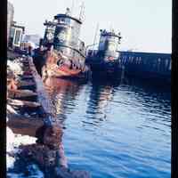 Color slide of a three tug boats.