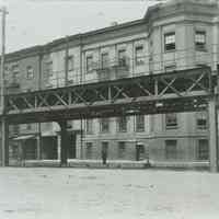 B+W photo of Public Service Railway elevated structure (trestle)on Ferry St., Hoboken, August 1,1911.