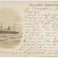 Postcard: Holland-America Line. SS Maasdam. Postmarked July 11, 1899.