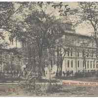 Postcard: Church Square Park and Public Library, Hoboken, N.J. Postmarked May 17, 1908.