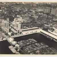 B+W aerial photo of the Maxwell House Coffee plant, Hoboken, n.d., spring/summer 1939.