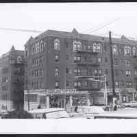 B&W photo of mixed-use apartment building at 315 Mt. Prospect Avenue, Newark.