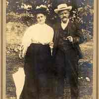 Digital image of photo of elderly Frank & Katherin Szontag posed outdoors, Hoboken, no date, circa 1915-1925.