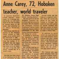 Obituary of Thursday, Feb. 28, 1980 for Anne Carey, deceased February 27, 1980, Hoboken.