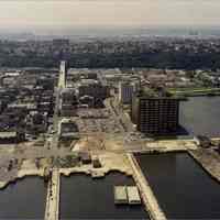 Color aerial photos, 3, of north waterfront of Hoboken, n.d., ca. 1990.