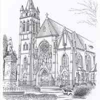 B+W print of drawing: Our Lady of Grace Church, Hoboken, N.J. By Richard La Rovere, 2001.