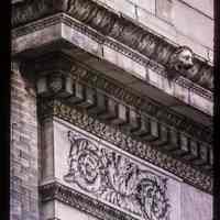          Color slide of detail view of cornice, dentils and frieze of the Jefferson Trust Company building at 313 1st on the SE corner of 1st and Clinton picture number 1
   