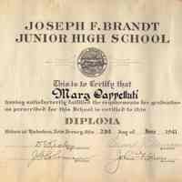          Graduation diploma of Mary Cappelluti (Amato), Class of 1941, Joseph F. Brandt Junior High School, Hoboken, June 1941. picture number 1
   