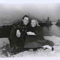 B+W publicity photo of Marlon Brando as Terry Malloy with Eva Marie Saint as Edie Doyle in film "On the Waterfront," Hoboken, no date, ca 1953-54.