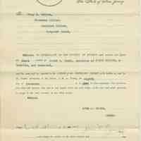 Legal notice of Orphans Court regarding estate of James Miller, Oct. 10, 1907, to Mary H. Miller, Florence Miller, Madeline Miller, Margaret Booth.