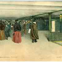          Digital image of Hudson & Manhattan R.R. postcard titled: Hudson Tunnels, Mezzanine Floor, Hoboken Terminal. 1908. picture number 1
   