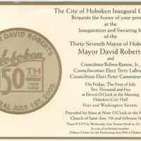 Invitation to the inauguration and swearing-in of Mayor David Roberts and Council members, Hoboken, July 1, 2005.