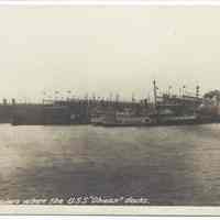 Postcard: Hoboken piers where the U.S.S."Ohioan" docks. No date, circa August 1918 to Oct. 1919; unposted.
