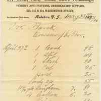 Bill from E. Nelson, 210, 212 & 214 Washington St., Hoboken to Mr. Barck for clothing & fabric, May 23, 1908.