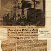 Digital images of Jan. 2, 1940 N.Y. Herald Tribune newsclipping re Jan. 1 fire on Harrison St., destroying Mayor McFeely