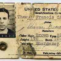 Card, United States Navy Identification; Thomas Francis Carey, no date, ca. 1943 to 1945.