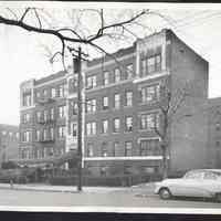 B&W photo of apartment building at 108 Johnson Avenue, Newark.