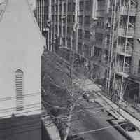 Reference image of printed photo image of Keufel & Esser building under renovation from pg 20 of archives catalog 2002.026.0002, Hoboken, ca. 1975.