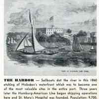 Reference image: Etching of sailboats in the harbor and a westward view of the waterfront, Hoboken, ca. 1860