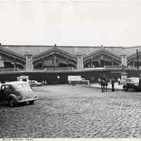 B+W photo of Lackawanna Plaza & Hoboken Ferry, Lackawanna Terminal, Hoboken, n.d., ca. Sept.r 1946.