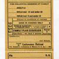 Ticket: Family Plan Excursion Round-Trip, Interline, 6 Coupons.D.L.& W. R.R. N.p., n.d. (circa 1940s-1950s.) Blank & unused.