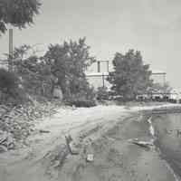 Digital image of B+W photo of former Maxwell House Coffee plant exterior, Beach Area South of Plant, Hoboken, 2003.