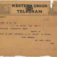 Telegram to Exemption Headquarters Number 1, Hoboken, from Peter Howouras, Chicago, n.d., ca. 1917-1918 re requesting permission to be examined in Chicago.