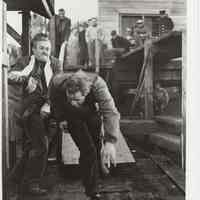 B+W publicity photo of Lee J. Cobb as Johnny Friendly and Marlon Brando as Terry Malloy in film "On the Waterfront," Hoboken, no date, ca. 1953-1954.