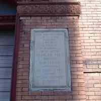 Digital images, 3, of marble dedication plaque on firehouse, Engine Co. 4, Newark and Observer Highway, Hoboken, August 8, 2004.