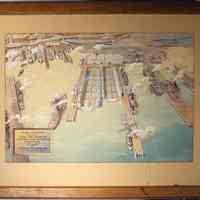 Watercolor rendering of Plant Extension including Piers and Dry-Docks, Tietjen & Lang Dry-Dock Co., Hoboken, N.J. Date is probably 1942.