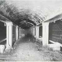 B+W copy photo of a photo documenting construction progress at the Hudson Street station of the Hudson & Manhattan Rail Road, NY, July 8, 1907.