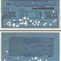 Ticket: Lackawanna R.R. Monthly Commutation; Millburn & Hoboken. Oct. 1959.