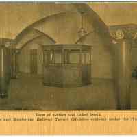          Digital image of Hudson & Manhattan R.R. postcard titled: View of station and ticket booth. 1908. picture number 1
   