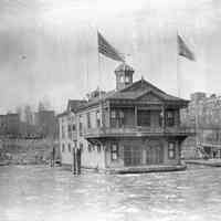 B+W photo of the Valencia Boat Club at the foot of 5th St. & the Hudson River, ca. 1880-1890.